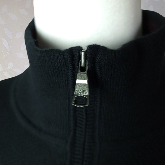 Banana Republic Quarter Zip Sweater 90s Stripe Black Red Pima Cotton Cashmere Sm - Picture 4 of 14